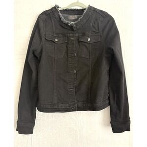 JEN7 Seven For All Mankind‎ Black Denim Jacket Distressed Collar W Front Size L